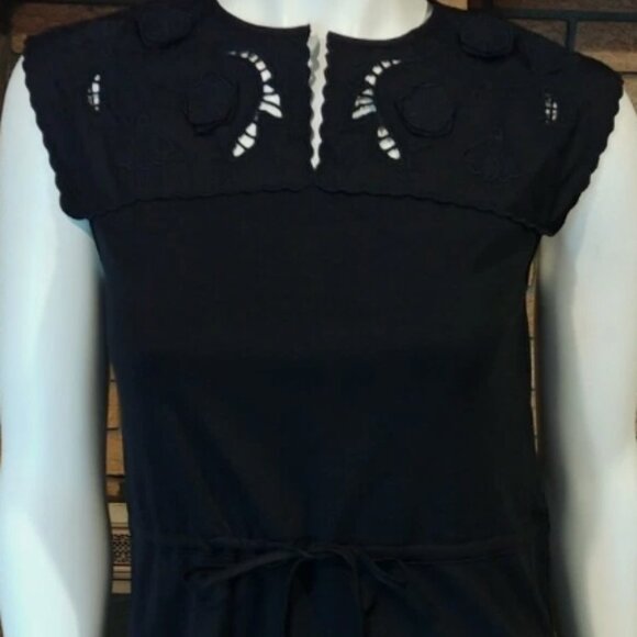 SEE BY CHLOE Cotton Yoke Step Hem Embroidery/Aplique Black KneeMid Dress XS $375 - Picture 12 of 15